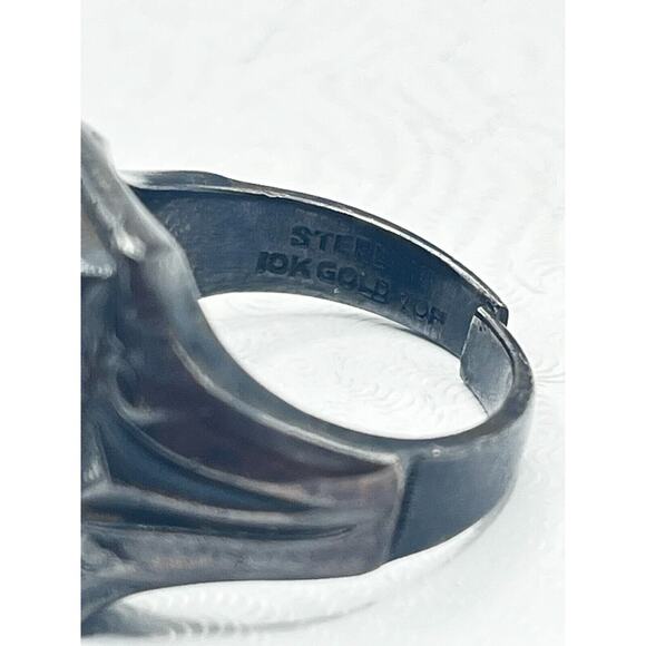 10K Solid Yellow Gold Mens Carved Hematite Roman Soldier Intaglio Cameo Rin Sz 9 - Picture 3 of 5